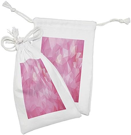 Conjunto de bolsas de tecido rosa de Ambesonne de 2, projeto poligonal abstrato com aparência fractal e triângulos em tons de