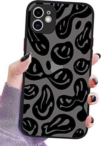 Luowan Black Smiley Face projetado para iPhone 12 Caso, PC translúcido fosco dura de volta com design de sorriso fofo para mulheres