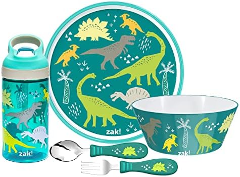 Zak projeta o conjunto de louças infantis inclui prato, tigela, garrafa de água e utensílios de utensílios, não-BPA, feitos de material durável e perfeito para crianças