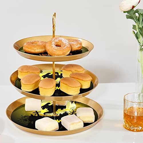 3 Stando de sobremesa em camadas, suporte de árvore da torre de cupcakes dourados para pastelaria, Happy Halloween Plástico Round Cupcake Display Stand