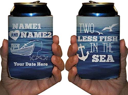 VictoryStore Can e Beverage Coolers: Neoprene Customizable “Dois dois peixes no mar” Coolers de casamento náutico - 100pc