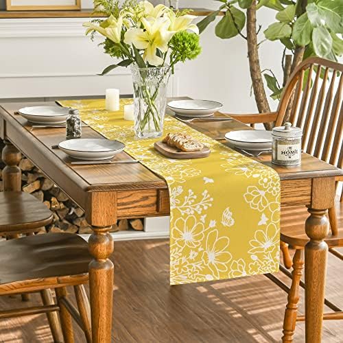 Modo Artóide Bloom Flowers Butterfly Spring Table Runner, Decoração sazonal de mesa de jantar de cozinha para festa em casa 13x72 polegadas