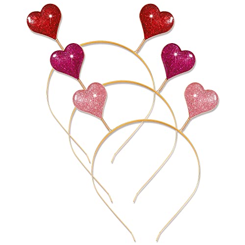 Phalin 3pcs Dia dos namorados Bandas para o coração para mulheres Glitter Rhinestone Bandas de cabelo de coração doce Love