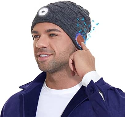 Chapéu de gorro bluetooth com luz de música de malha recarregável de 5 liderados com fone de ouvido e alto-falantes estéreo embutidos