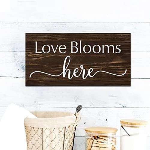 Donl9Bauer Love Blooms aqui Wood sinal de madeira clássico de abóbora de abóbora Família de amor porta placar decoração