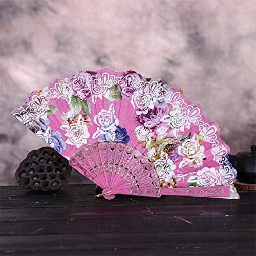Fã de dobramento htllt na mão retro seda de dança de seda dança de estilo chinês festas manuseadas de flores rosa, branco