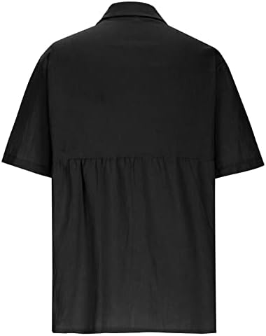 Botão feminino para baixo tops de linho de algodão, camisa de camisetas gráficas de manga curta solta para meninas para meninas