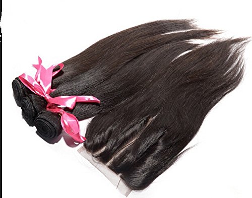 Atacado 8a 3 Parte Fechamento de renda frontal com feixes de pacote de cabelo virgens da Mongólia reta Oferta 3bundles