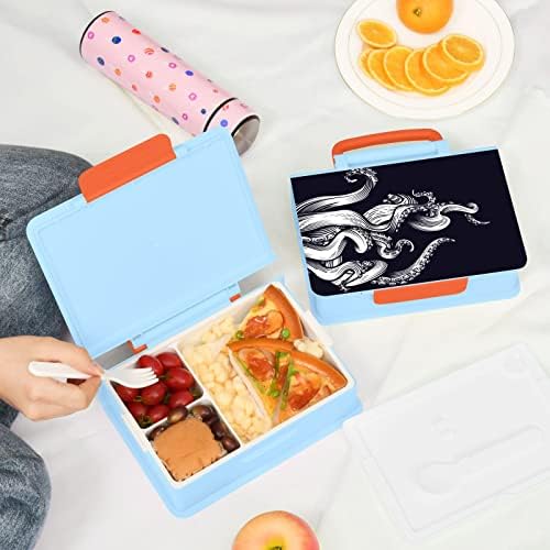 Alaza desenhada à mão Octopus Animal Blue Bento Bento Box de BPA Recipientes de almoço à prova de vazamentos com