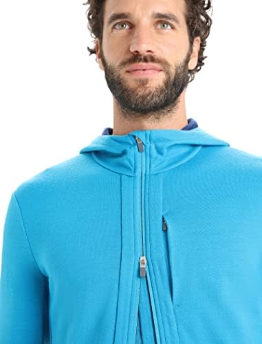 ICEBRECKER MERINO MEMIN MEMIN Quantum III de manga longa de lã Athletic Zip Up Hoodie, Geo Blue/Royal Navy, Média