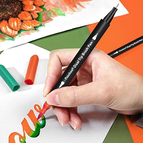 Piochoo Dual Brush Marker Cenadores, 72 marcadores coloridos com ponta fina e ponta da escova para crianças, marcadores de arte
