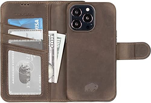 Blackbrook iPhone 14 Protlelet & Case Conjunto - Carson Full Grein Leather Incretable carteira para iPhone 14 Pro - 4 slots de cartão de crédito, dinheiro e bolsos de identificação clara - MagSafe compatível