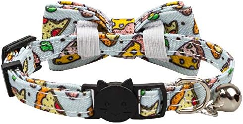 Gyapet Cat Collar Set Breakaway Bow Tie Segurança com Bell Kitten Prints Cartoon Ajustável Pizza e donut