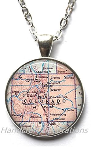 HandcraftDecorações de colar encantador, pingente de mapa do Colorado, colar Colorado mapa estadual do Colorado mapa de jóias