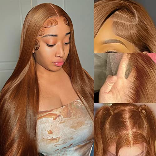 XZZ 26 ​​polegadas de renda marrom clara transparente 13x4 perucas de cabelo humano dianteiras retas para mulheres negras