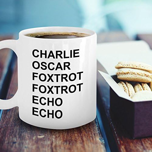 Presentes do operador de rádio de presunto - caneca fonética do alfabeto - café Charlie Oscar Foxtrot Echo - Código Militar de Aviação