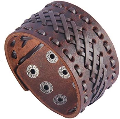 Jeilwiy punk couro de couro para homens pulseiras artesanais largura branque jóias trançadas marrom preto ajustável - meninos adolescentes meninos punk pad do pai