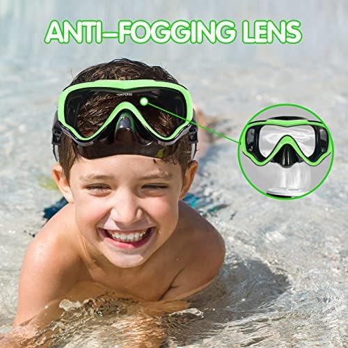 Keary Kids Swim Goggles com máscara de natação na tampa do nariz para crianças jovens 5-15, copos de natação de água