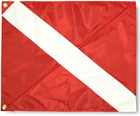 ANLEY DIVER DOWN AVISO BANDENDO COM POLO REMOVÁVEL ENFERNO DE 20 x 24 polegadas - nylon costurado duplo - bandeiras de mergulho vermelho e branco para mergulho livre de mergulho de mergulho