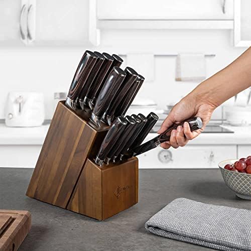 Senken Acacia Wood Knife Block sem facas - 15 slots para faca de chef, facas de bife e tesouras de cozinha, madeira de acácia natural