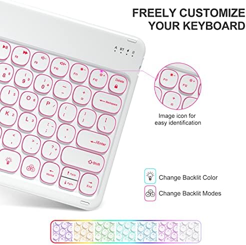Caixa de teclado de 12,9 polegadas do iPad Pro de 12,9 polegadas, 7 cores de teclado iluminado com backlit, estojo de fólio inteligente com porta -lápis - sono automático/despertar