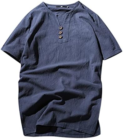 2023 Novo linho de algodão masculino de manga curta casual folha camiseta solta linho de verão de manga curta camiseta casual