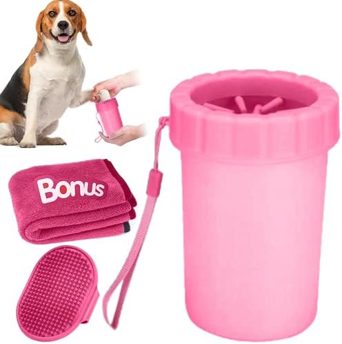 Conjunto de 3 limpadores de pata de cães, 3 em 1, xícara de silicone para limpar as patas de cachorro, inclui toalhas e escova de banho para limpeza completa de cães pequenos/médios, presentes de animais de estimação premium para donos de cães