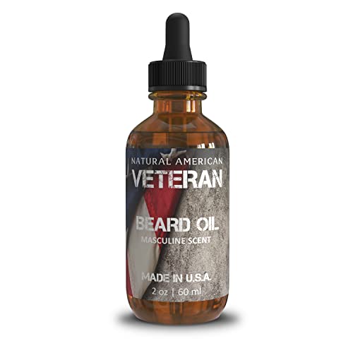 Óleo de barba veterana americana natural - todo aroma natural, masculino, óleos essenciais, óleos orgânicos e jojoba - hidrata,