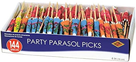 Beistle 144 Pack Packed Parasol Picks, 4 polegadas
