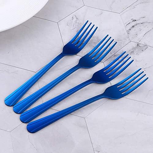 Mingyu Dinner Forks Aço inoxidável Conjunto de 12 - Salada de talheres de titânio azul