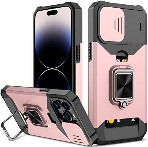 NVOLLNOE para iPhone 14 Pro Max Case com tampa de câmera deslizante e suporte de cartão para protetora pesada iPhone 14