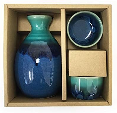 Incrível azul, porcelana japonesa, 3 itens. 1 garrafa e 2 xícaras. Feito no Japão