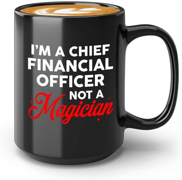 Caneca de café de contador de terras Flairy 15oz preto - sou um diretor financeiro que não é um mágico - analista de banco