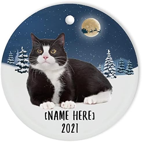 Tuxedo Munchkin Cat ornamentos para 2023 Nome personalizado de árvore de Natal Presentes 2024 Decorações de véspera de Ano