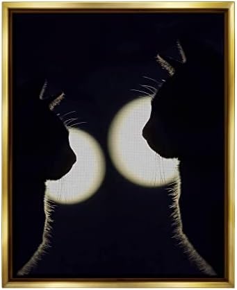 Stuell Industries Dois gatos pretos Silhuettes Nighttime Moonlight Animais Flutuando Arte de Parede emoldurada, Design