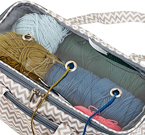 Saco de armazenamento de fios de casa com tampa transparente e de tricô portátil para novelos, ganchos de crochê, agulhas
