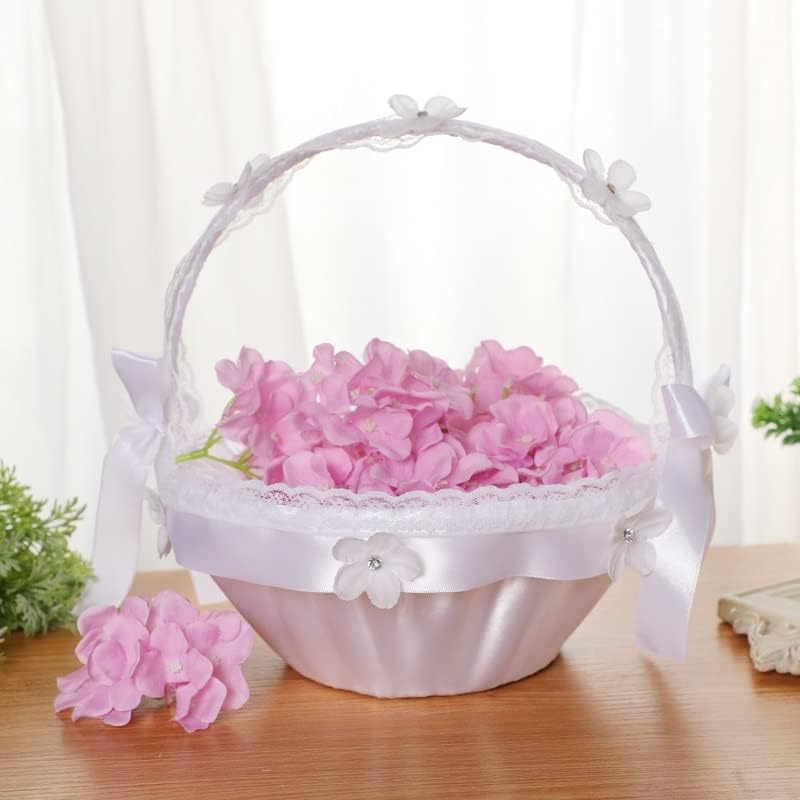 XJJZS Cestas de flores de casamento de estilo ocidental Flores brancas, menina de flores, cestas de flores, suprimentos