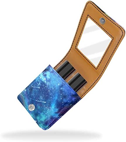 Caixa de batom de Guerotkr, organizador de batom de Blus de couro com espelho, Mini Lipstick Surfol, padrão colorido de galáxia estrelada de estrela estrelada