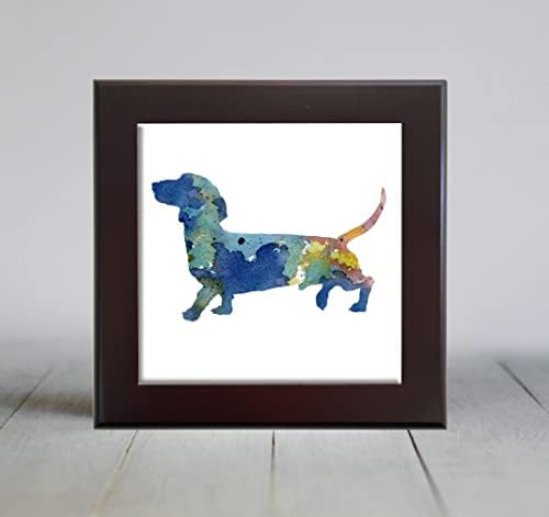 Azul abstrato dachshund cão aquarela aquarela de arte decorativa