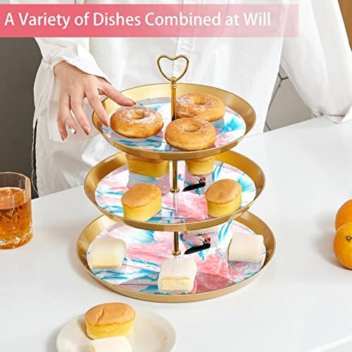 Conjunto de exibição de mesa de sobremesa, suporte de cupcakes de ouro, estandes de sobremesa, bandeja de porção de 3 camadas, suporte de bolo de xícara, suporte de bolo de casamento para mesa de sobremesa, folhas de planta tropical de flamingo rosa