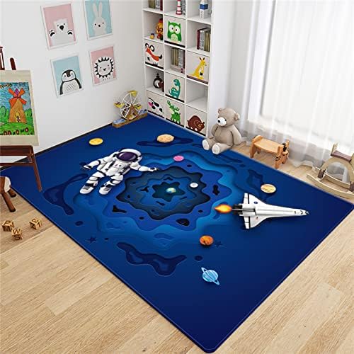 Polde Blue Cartoon Rocket Astronaut 3D Rug Living Room Game Tapete da Balconia da cozinha tapete