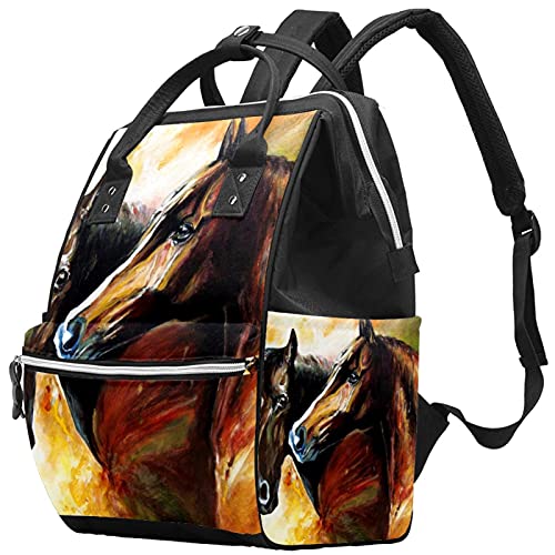 Cavalos de pintura a óleo Bolsas de fraldas Backpack Mummy Backpack de grande capacidade Bolsa de enfermagem de bolsa de enfermagem para cuidados com o bebê