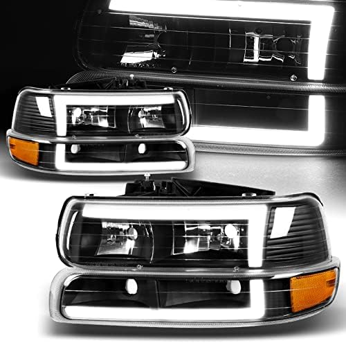 Q1 tech, pares de casas pretas LED LED DRL FARECLATE SUBSTITUIÇÃO PARA COMPATÍVEL COM 1999-2002 Chevrolet Chevy Silverado /