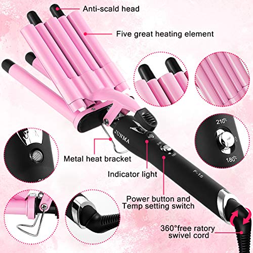 Hair Curling Fron 5 Barrel Crimper Crimper de 16 mm Vareira de curling Duas temperaturas com temperatura de cerâmica Curador de cabelo de cerâmica Curador de ferro onda com luvas resistentes ao calor