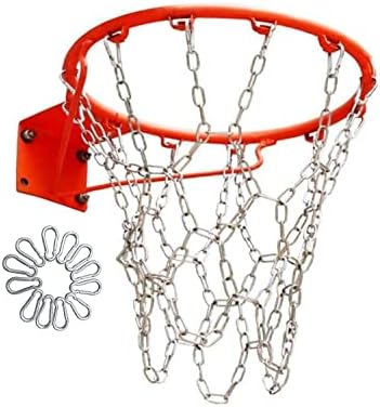 Rede de basquete em corrente de aço inoxidável pesada, cesta de suspensão ao ar livre com 12 ganchos para se encaixar na maioria dos aros padrão, incluindo academias internas, sem necessidade de se preocupar com a ferrugem.