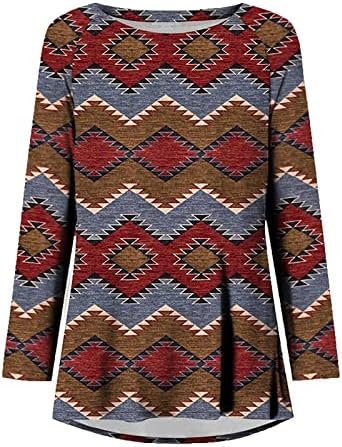 Túdos de túnica vintage para mulheres camisas ocidentais de estilo étnico de estilo geométrico de camiseta de moda casual fit