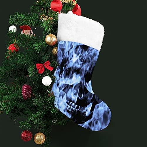 Skull Blue Fire Red Christmas Holiday meias decorações de casa para lareira da árvore de Natal Meias penduradas