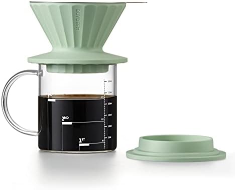 BuyDeem Pour sobre cafeteira, CD1024b, BPA Gree Food Grade Silicone Coffee Dripper, filtro de café em aço inoxidável reutilizável