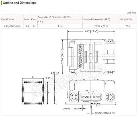 Conector de programação/conversor/adaptador/adaptador PZSMOCN para DIP24, 24 pinos, inclinação de 0,5 mm, adaptador de soquete de teste de teste de plastronics IC, aplicado aos pacotes QFN24, MLP24, MLF24.