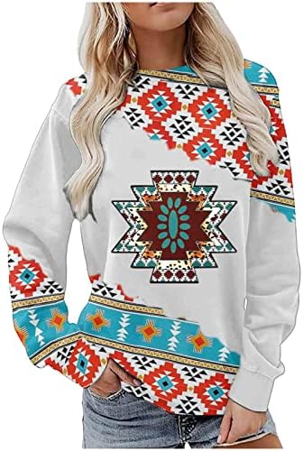 Camisetas vintage para mulheres camisa impressa asteca camisa de manga comprida camisa tribal Sorto geométrico Retro Retro
